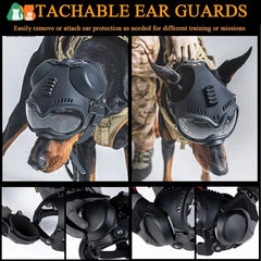 ATUBAN Tactical K9 Helmet for German Shepherd and Malinois - Adjustable Dog Helmet Removable Ear Guards,for Breed Working Dogs