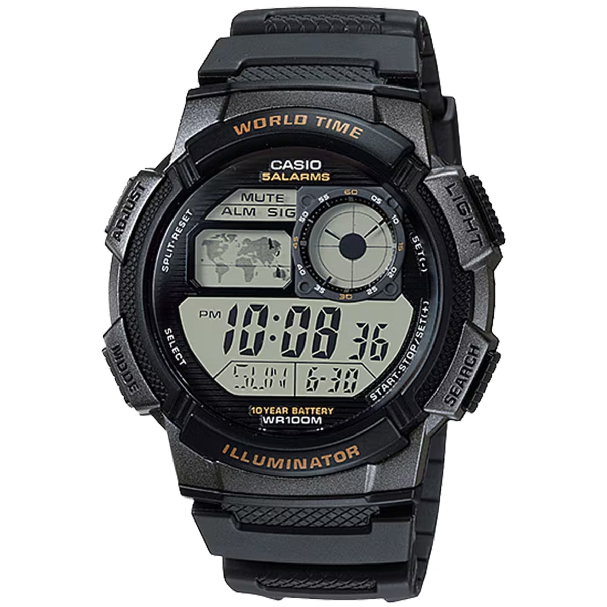 Casio Men’s Black Digital World Time Resin Sport Wristwatch - AE-1000W-1AVCF